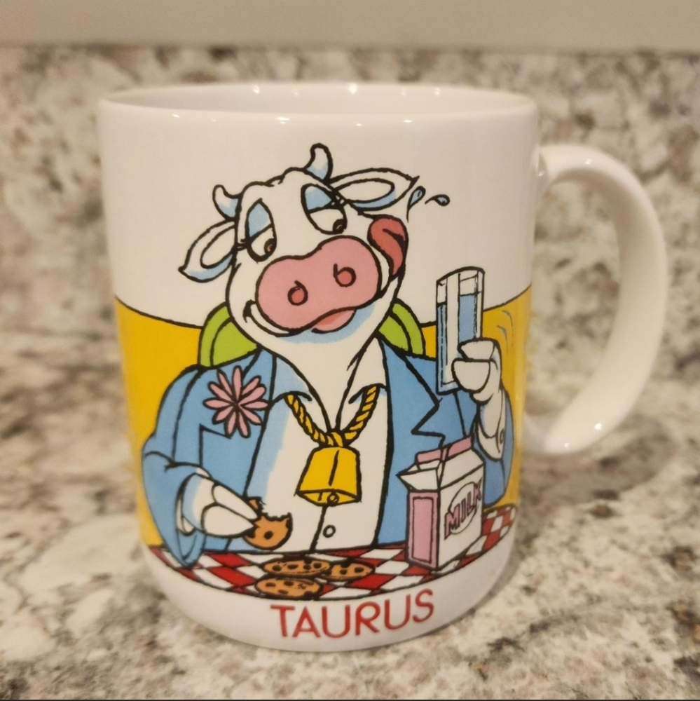 Vintage Taurus Zodiac Cow Mug - White